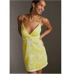 Anthropologie Yellow Lace Floral Mini Coquette Dress sz 6 New